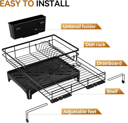 Laveshop Dish Drying Rack - Expandable Rack, Large Capacity Dish Drainer for Kitchen Counter, Rust-Proof with Utensil Holder, Black - Image 5