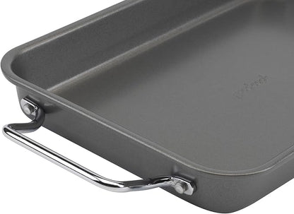 GoodCook Everyday Broiler Baking Pan with Built-in Handles Nonstick Warp-Resistant Heavy-Gauge Steel Construction Even-Heating Oblong Pan with Drip Rack, 7x11-Inch, Gray
