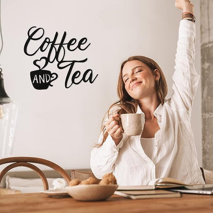 Ferraycle Coffee Bar Decor, 12 x 10.2 Inch Sign for Wall Metal Rustic Hanging Wall Art Vintage Black Cup Letter Sign for Cafe Home Office Kitchen(Coffee and Tea) - Image 4