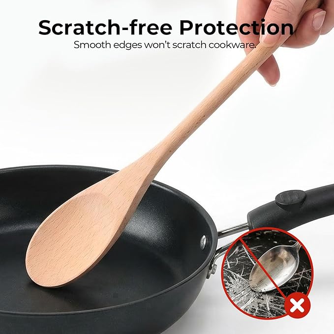 HANSGO 6PCS Wooden Spoons, 12 Inch Wooden Mixing Spoons Long Handle, Large Wood Kitchen Utensils for Cooking Stirring Baking Tasting, DIY Available