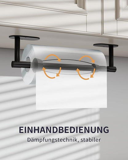 Paper Towel Holder Under Cabinet, Self Adhesive or Wall Mount for Kitchen Bathroom, Stainless Steel Paper Towel Holders with Damping Effect, Single Hand Operable (Matte Black) - Image 3