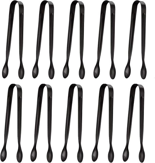 10 Pack Small Ice Tongs Sugar Tongs, Stainless Steel Mini Serving Appetizers Tongs for Party Coffee Tea Wine Bar Kitchen (Black)