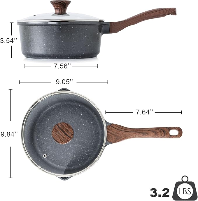 SENSARTE Nonstick Sauce Pan with Double Spout, 3.0 Quarts Swiss Granite Coating Sauce Pot with Lid Medium Kitchen Cooking Pot, Induction Comptable Saucepan, Free of Intentionally Added PFOA - Image 8