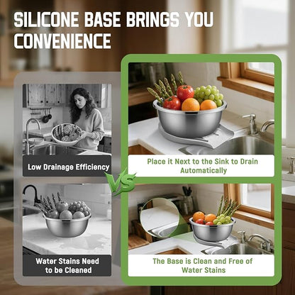304 Stainless Steel Colander with Self-Draining Base, Goldusk 5QT Food-Grade Silicone Base Large Colander Strainer for Kitchen Pasta Strainer Washing Bowl for Pasta Rice Fruits Vegetables