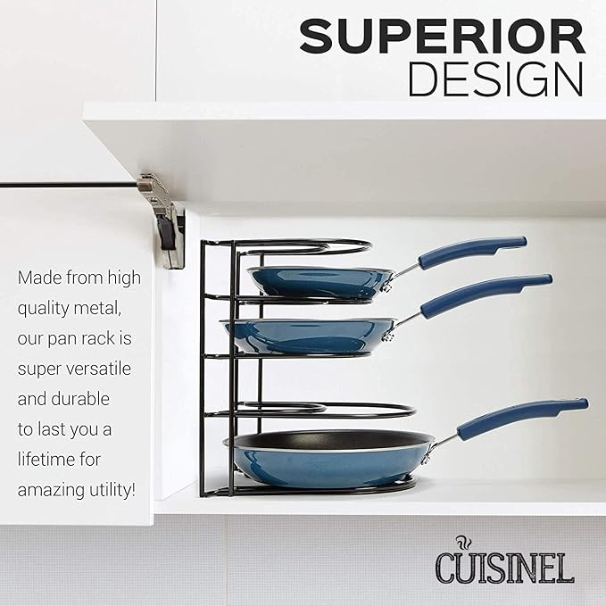 Cuisinel Heavy Duty Pots and Pans Organizer Rack - 12.2"-Inch Tall - 5 Tier Rack - Holds 50 LB - Cast Iron Skillets, Griddles, Shallow Cookware - Space Saving Kitchen Storage - No Assembly Required - Image 5