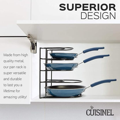 Cuisinel Heavy Duty Pots and Pans Organizer Rack - 12.2"-Inch Tall - 5 Tier Rack - Holds 50 LB - Cast Iron Skillets, Griddles, Shallow Cookware - Space Saving Kitchen Storage - No Assembly Required - Image 5