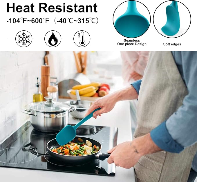 HOTEC BPA Free Heat Resistant Silicone Spatula Set Kitchen Utensils for Baking Cooking Mixing Non Stick Cookware Food Grade Dishwasher Safe (Multi-Color) Set of 9 - Image 4