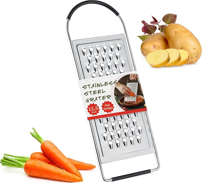 Cheese Grater Handheld, HIA Flat Coarse Stainless Steel Graters for Kitchen, Food Grater with Anti-Slip Handle, Perfect for Potato, Vegetable, Butter, Parmesan Cheese by Unknown