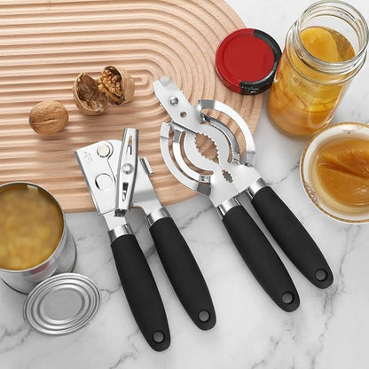 Can Opener Manual, Heavy Duty Handheld Can Opener for Seniors, Sharp Blade Manual Can Openers Smooth Edge, Versatile Hand Can Openers Lid Remover for Kitchen Cans Bottles Lids (2Pack, Black)