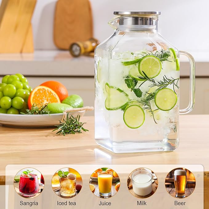 1 Gallon Square Glass Pitcher with Lid and Spout, Borosilicate Glass Carafe for Hot/Cold Drink, Water Pitchers with Handle for Fridge, Extra Large Jug for Iced Tea, Coffee, Juice, Beverage - Image 6