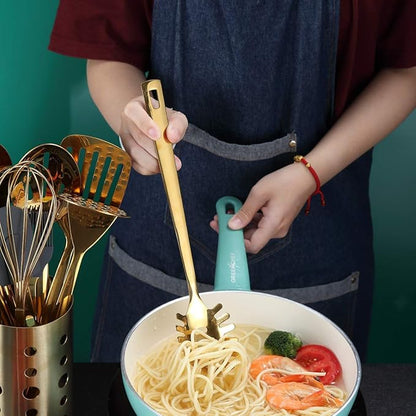 Gold Spaghetti Spoon, Berglander Pasta Server With Titanium Gold Plating, Stainless Steel Spaghetti Server For Cooking, Pasta Fork, Noddle Fork, Dishwasher Safe, Easy to Clean - Image 8