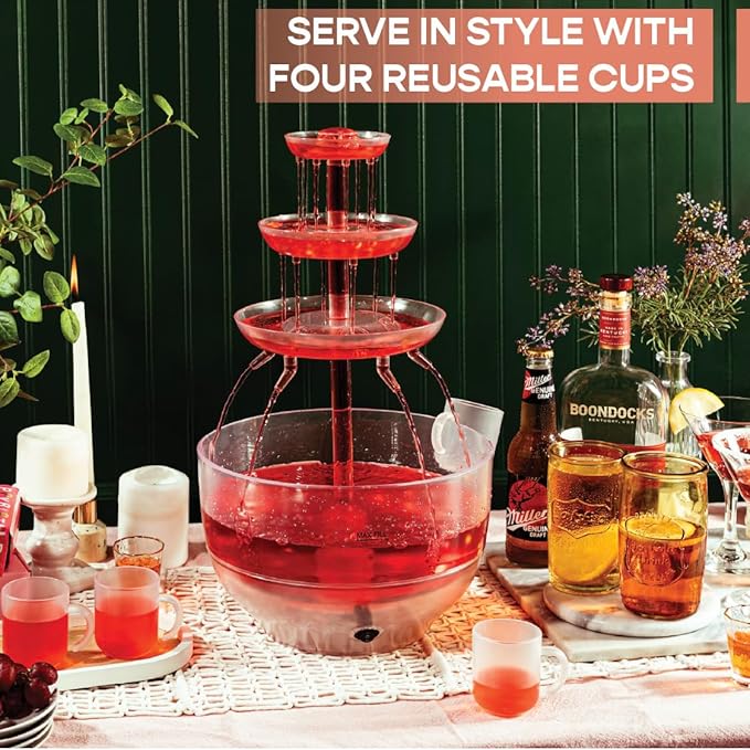 Kusini Drink Fountain for Parties - 1.5 Gal, 3 Tier Punch Bowl Drink Tower, LED Base, 4 Reusable Cups - Drink Dispenser Machine for, Juice, Punch, Pani Puri Fountain for Party Hosting Supplies - Image 3