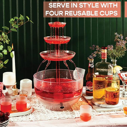 Kusini Drink Fountain for Parties - 1.5 Gal, 3 Tier Punch Bowl Drink Tower, LED Base, 4 Reusable Cups - Drink Dispenser Machine for, Juice, Punch, Pani Puri Fountain for Party Hosting Supplies - Image 3