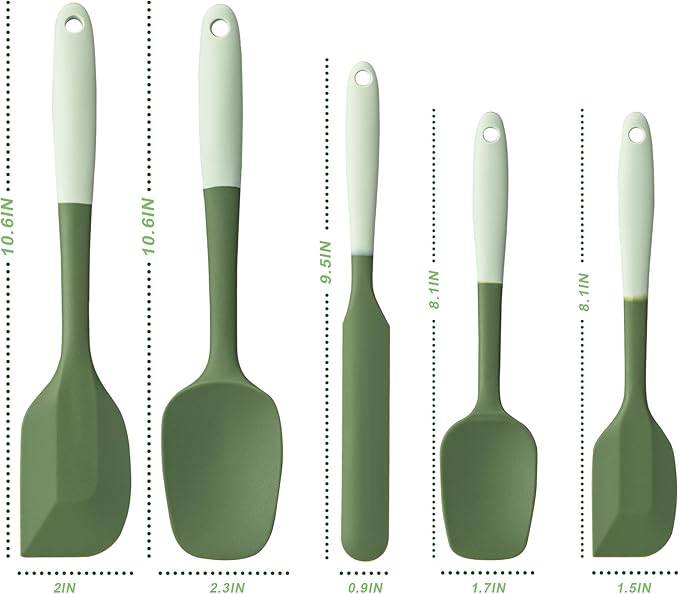 Silicone Spatula Set, 5 Piece Food Grade Rubber Spatulas for Baking, Cooking, and Mixing High Heat Resistant Non Stick Dishwasher Safe BPA-Free (Two colors - Green) - Image 2