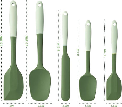 Silicone Spatula Set, 5 Piece Food Grade Rubber Spatulas for Baking, Cooking, and Mixing High Heat Resistant Non Stick Dishwasher Safe BPA-Free (Two colors - Green) - Image 2