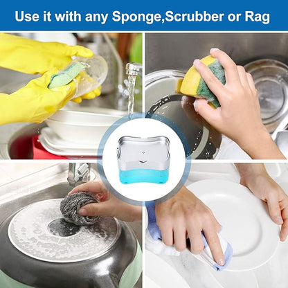 Premium Quality Soap Dispenser with Added Features for Kitchen - Sponge Holder Sink Dish Washing Soap Dispenser 13 Ounces Silver