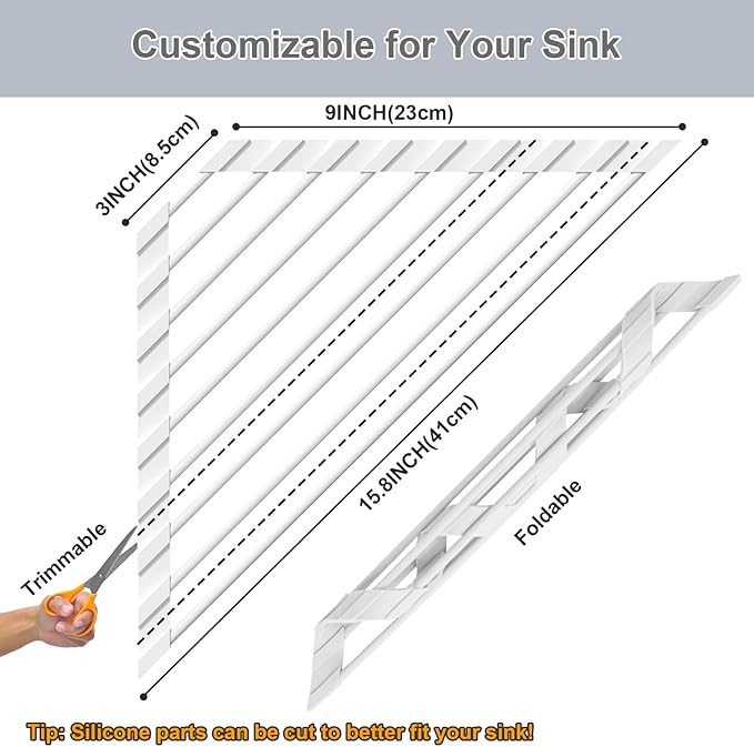 HANZENMA Triangular Sink Rack, Multi-Functional Rack Above the countertop, Foldable Sink Drying mat, Heat-Resistant, Non-Slip, and Rust-Proof Dish Rack (White) - Image 2