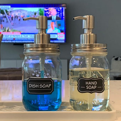 Amolliar Mason Jar Liquid Soap Dispenser Lid, Rustproof Stainless Steel, Cute Farmhouse Decor for Kitchen, Bathroom, Refill Liquid Soap Pump for Hand Soap, Dish Soap, Lotion Soap, Brushed Nickel 2Pack