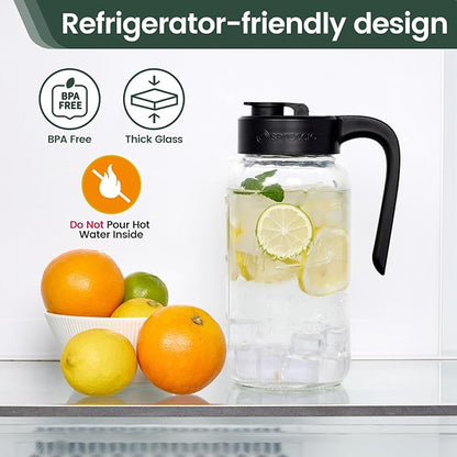 Mason Jar Pitcher - Airtight & Leakproof Glass Pitcher with Lid, Perfect for Breastmilk, Cold Brew, and Sun Tea, 2 Quart (64 oz) Mason Jar with Pour Spout Lid - Image 5
