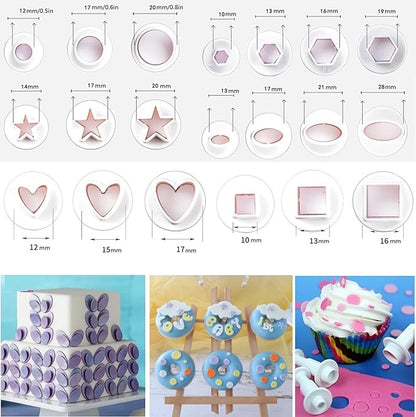 20 Pcs Cookie Cutters,Fondant Cake Cookie Plunger Cutter,Mini Plastic Biscuit Plunger Fondant Decorating Mold Heart Square Oval Circular Star Hexagon Cutters