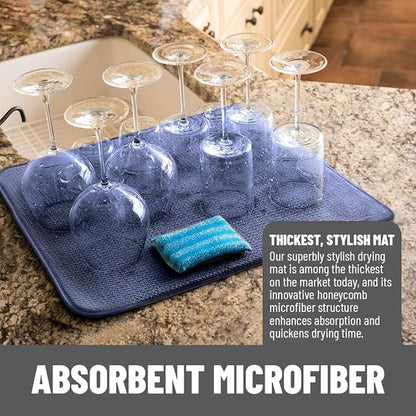 Bellemain XXL Dish Mat Microfiber Dish Drying Mat, Super absorbent (16" x 18", Navy) - Image 2