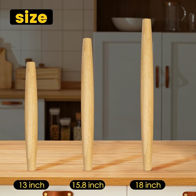 Classic French Rolling Pins Bamboo Wooden Rolling Pin for Baking Pizza Dough Pie Cookie, 18-Inch - Image 7