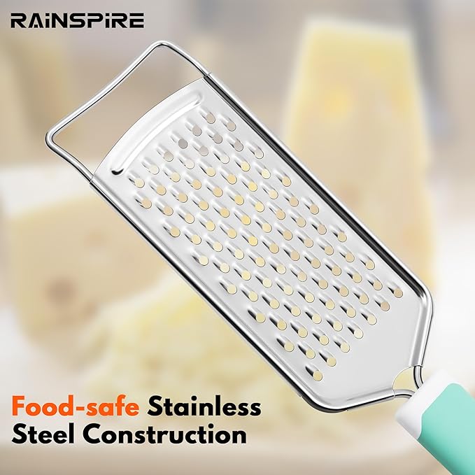 Rainspire Professional Cheese Graters for Kitchen Stainless Steel Handheld, Metal Lemon Zester Grater With Handle For Cheese, Chocolate, Spices, Kitchen Gadgets And Tools, Soft Grip Handle, Mint Green - Image 6