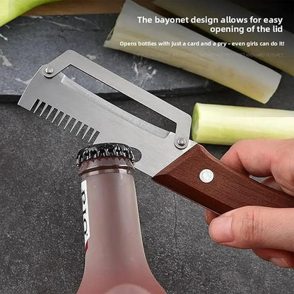 Roselli Wooden-Handled Stainless Steel Shredder and Peeler, Multifunctional Vegetable Peelers for Kitchen, Stainless Steel Peeler Knife with Wooden Handle & Bottle Opener (Paring knife*2)