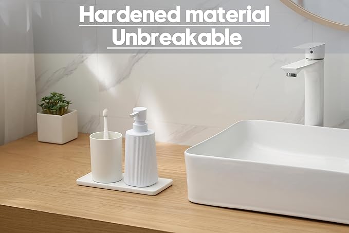 Small Soap Dispenser for Bathroom and Kitchen, Modern Farmhouse Striped Style Plastic Hand Soap Dish Soap Dispenser with Pump Matte White - Image 5