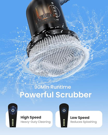 Leebein Electric Spin Scrubber, Cordless Cleaning Brush with 8 Replaceable Brush Heads, Tub and Floor Tile Power Scrubber Dual Speed with Adjustable & Detachable Handle for Bathroom Tub (All Black) - Image 2