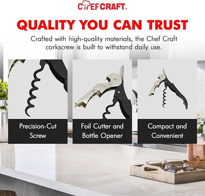 Chef Craft Select Waiters Corkscrew with Foil Cutter and Bottle Opener, 5 inches in Length, Stainless Steel/Black - Image 6