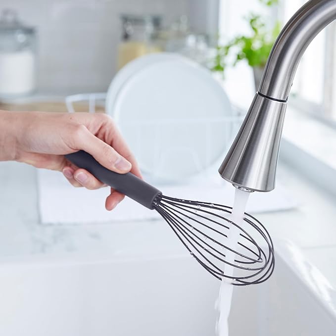 GreenPan Silicone Whisk, Mixing Blending Beating Stirring Cooking Kitchen Utensil, Flexible Rubber Nonstick Cookware, Rigid Steel Core, Heat-Resistant, Anti-Slip Handle, BPA-Free Dishwasher Safe, Gray - Image 4