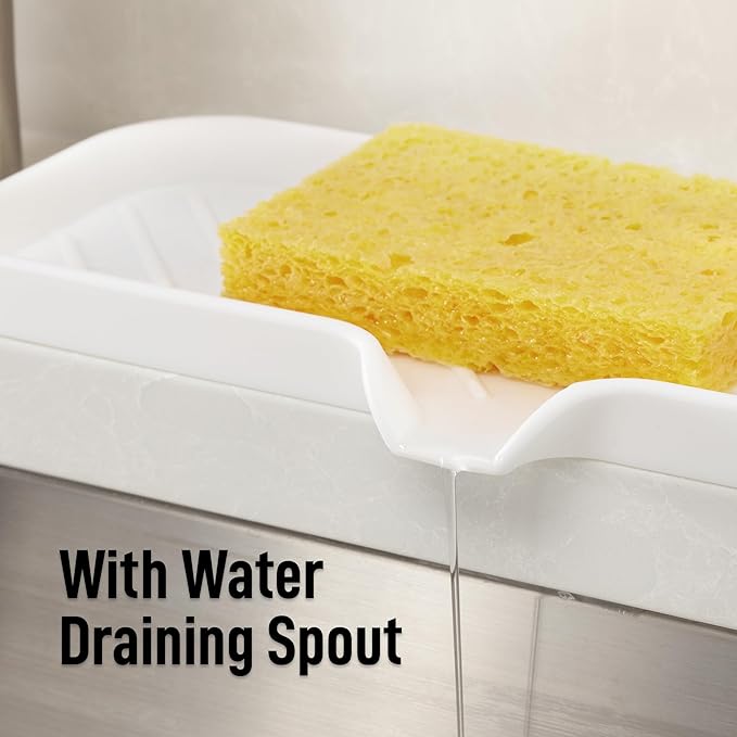 Zulay Kitchen Large Silicone Sponge Holder (12x4) – Flexible Sink Organizer Tray for Kitchen & Bathroom – Multipurpose Soap Dish for Sponges, Makeup, Trinkets & More (White) - Image 8