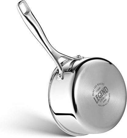 LEGEND COOKWARE 5-Ply Stainless Steel 1.5-Quart Sauce Pan with Lid - Induction Compatible, Oven Safe 800°F - Non-Toxic, No Coatings - Even Heating, Won't Warp - Built to Last Generations
