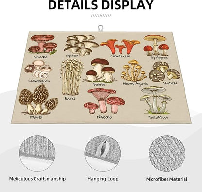 Mushrooms Dish Drying Mat XL Microfiber Kitchen Drying Mat Large Dish Drying Mats for Kitchen Counter Absorbent Quick Drying Pad 18x24 Inch