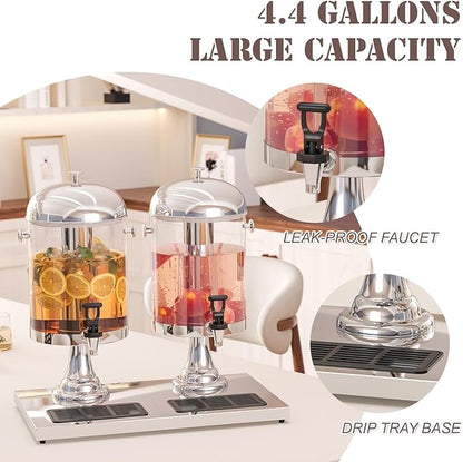 Beverage Dispensers, 4.4 Gallon/16-L Commercial Beverage Dispenser Cold Drink Dispenser Stainless Steel Drink Dispensers with Centre Ice Core and Stand Drip Trays for Parties Pub Cafeteria - Image 3