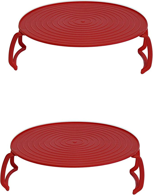 Microwave Multipurpose 4 in 1 Tray Stand Rack Splatter Guard Carry Tray Stacking Shelf (2, Red)