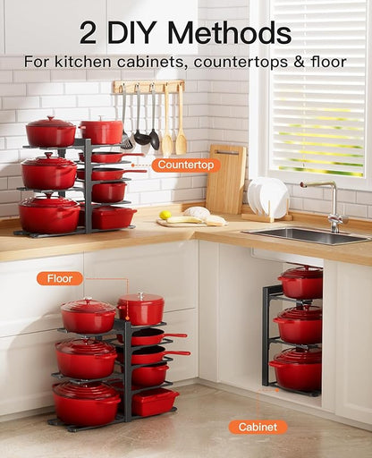 ORDORA Pots and Pans Organizer Rack for Cabinet, 15.83" Height 8-Tier Heavy Duty 120LBS Pot Pan Organizer under Cabinet Adjustable for Dutch Oven, Cast-iron Pan, Heavy Skillets Griddles, Shallow Pot - Image 3