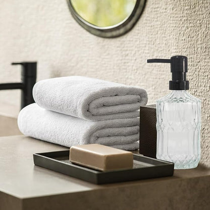 Clear Glass Soap Dispenser with Black Pump, 15oz Liquid Hand Dispenser, Refillable Lotion Dish Soap Dispenser for Modern Home Decor, Bathroom, Kitchen Countertop, Hotel