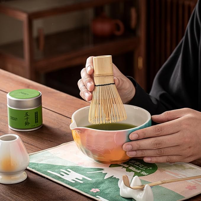 Clay&Fire Matcha Whisk Set，9 Pcs Ceramic Matcha Set, 15 OZ Matcha Bowl with Spout and Whisk，Matcha Kit for Friend, Ideal Gift for Matcha Lover（Sugar） - Image 5