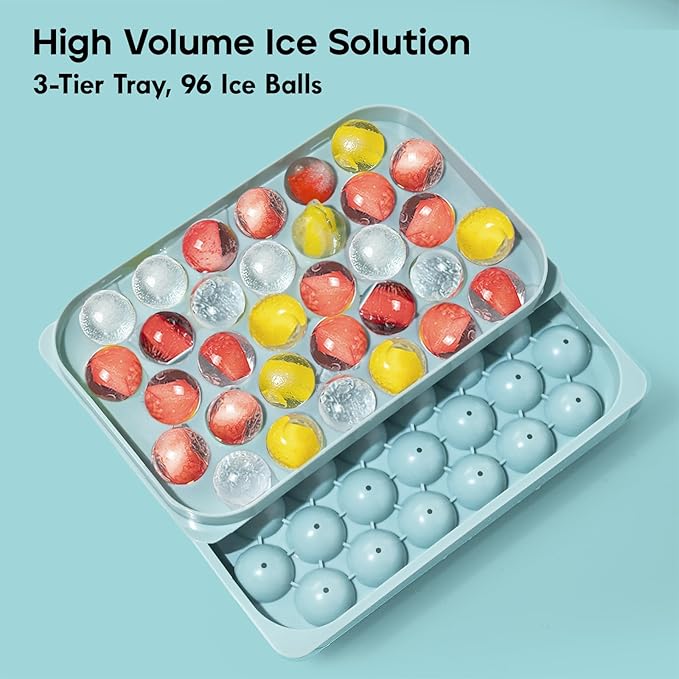 Ice Cube Trays with Lid and Bin, 0.8 IN Small Round Ice Cube Mold for Freezer - Easy Release Stackable Ice Ball Maker for Cocktail,Whiskey and Drinks,BPA-Free(0.8in/96 balls&box) - Image 2