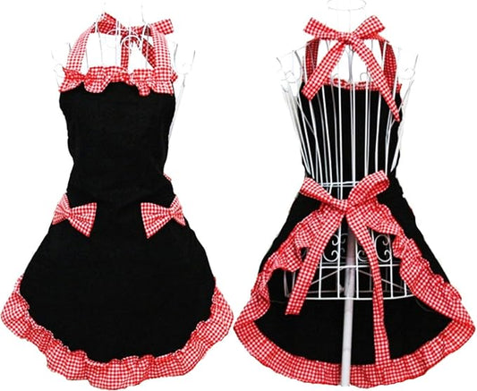 Hyzrz Cute Ladies Girls Retro Apron Dress Kitchen Cooking Vintage Aprons for Women with Pockets (Multicolor)