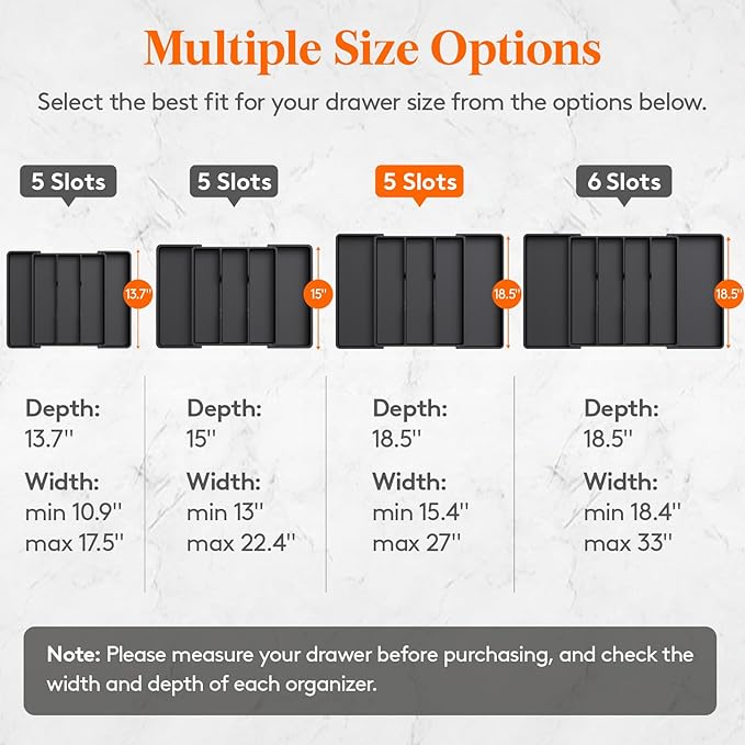 Lifewit Utensil Organizer for Kitchen Drawers, Expandable Cooking Utensil Tray, Adjustable Cutlery Silverware Flatware Holder, Plastic Spatula Tools Storage Divider, 16- 28 x 18.5", Black - Image 2