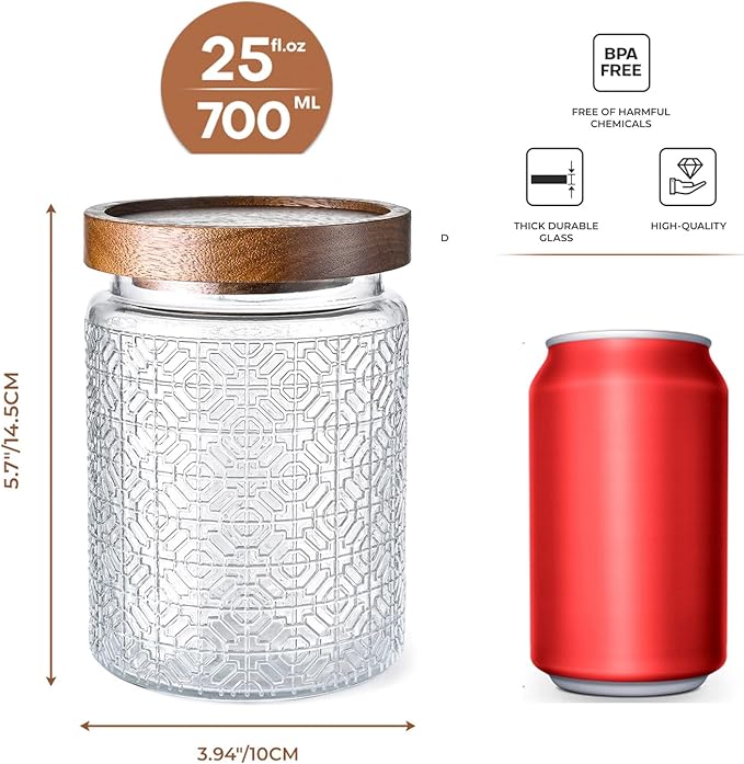 Adodeen 24oz Vintage Glass Canister With Lid Small Glass Jars Wide Mouth Mason Jars Airtight Coffee Canisters Kitchen Storage Containers For Sugar Tea Spice Flour Candy Cookie Cereal Cute Decorative - Image 2