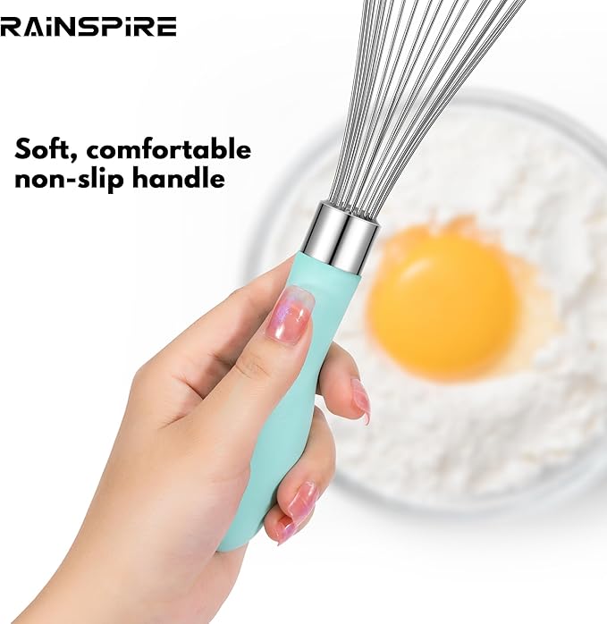 Rainspire 12-Inch Wire Whisk Stainless Steel, Balloon Whisks for Cooking, Wisk Wisking Tool With Soft Silicone Handle, Thick Durable Whisker for Blending, Beating, Whisking, Stirring, Mint Green - Image 4