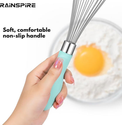 Rainspire 12-Inch Wire Whisk Stainless Steel, Balloon Whisks for Cooking, Wisk Wisking Tool With Soft Silicone Handle, Thick Durable Whisker for Blending, Beating, Whisking, Stirring, Mint Green - Image 4