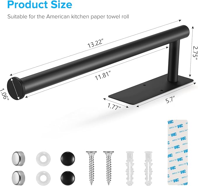 2nd Gen Paper Towel Holder Under Cabinet No Drilling, [More Sturdy] Self Adhesive or Drilling Paper Towel Holder Wall Mount for Kitchen, RV, [Fit Mega Paper Towel Roll] SUS304 Stainless Steel - Image 8