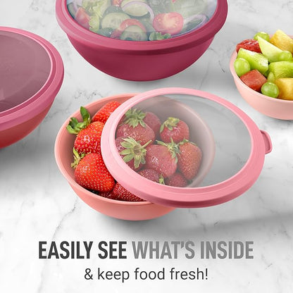 Zulay Kitchen 12 Piece Plastic Mixing Bowls with Lids Set - Leak-Proof Microwave & Freezer Safe Stackable Mixing Bowl Set for Preparing, Serving and Storing - Non-Slip Large Nesting Bowls (Red Ombre) - Image 5