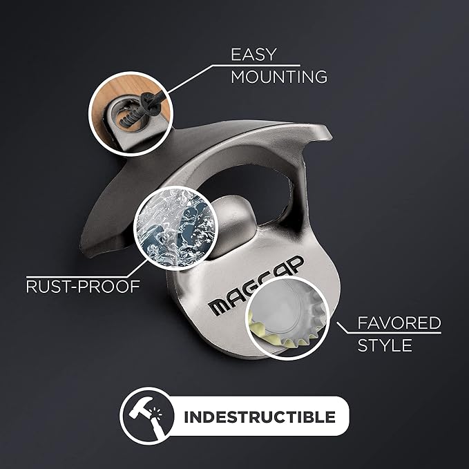 Outdoor Bottle Opener Wall Mounted - Style Magnetic Beer Bottle Opener that Catches Caps - Easy to Install and Incredibly Convenient - Image 3