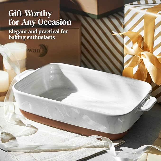DOWAN Ceramic Casserole Dish for Oven, 9x13 Deep Lasagna Pan, Large Baking Dish with Handles, 4.3 Quarts Durable and Oven Safe Pan, for Roasting and Baking, Alabaster White - Image 5